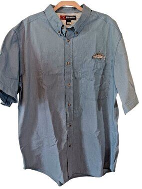 Reel Legends XL Blue Cotton Short-Sleeve Fishing Shirt Embroidered Fish Vented